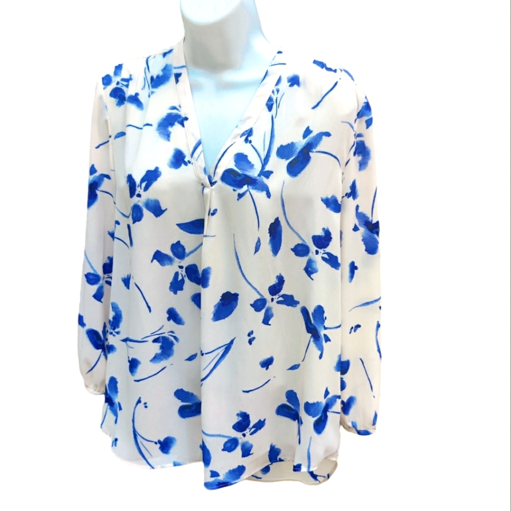 Adrienne Vittadini Women's Size L Floral Loose Tunic Top, Semi Sheer New w/ Tags